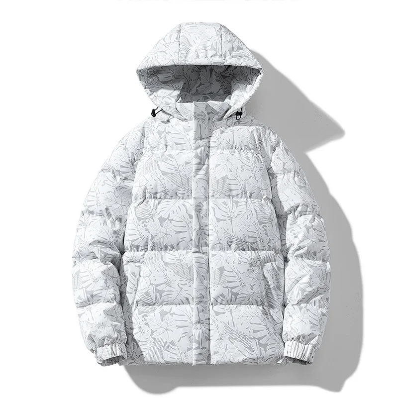 KIDWHXR Man Jacket Winter Fashion Printed Hooded Parkas Outerwear Male Thicken Windproof Loose Outdoor Sport Casual Men Coat