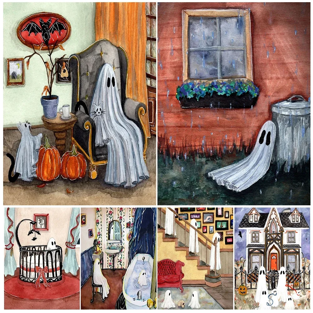 

The Happy Daily Life Of A Ghost Family Wall Art Canvas Print Ghost Life Photo Oil Painting Art Poster Print Home Decor Unframed