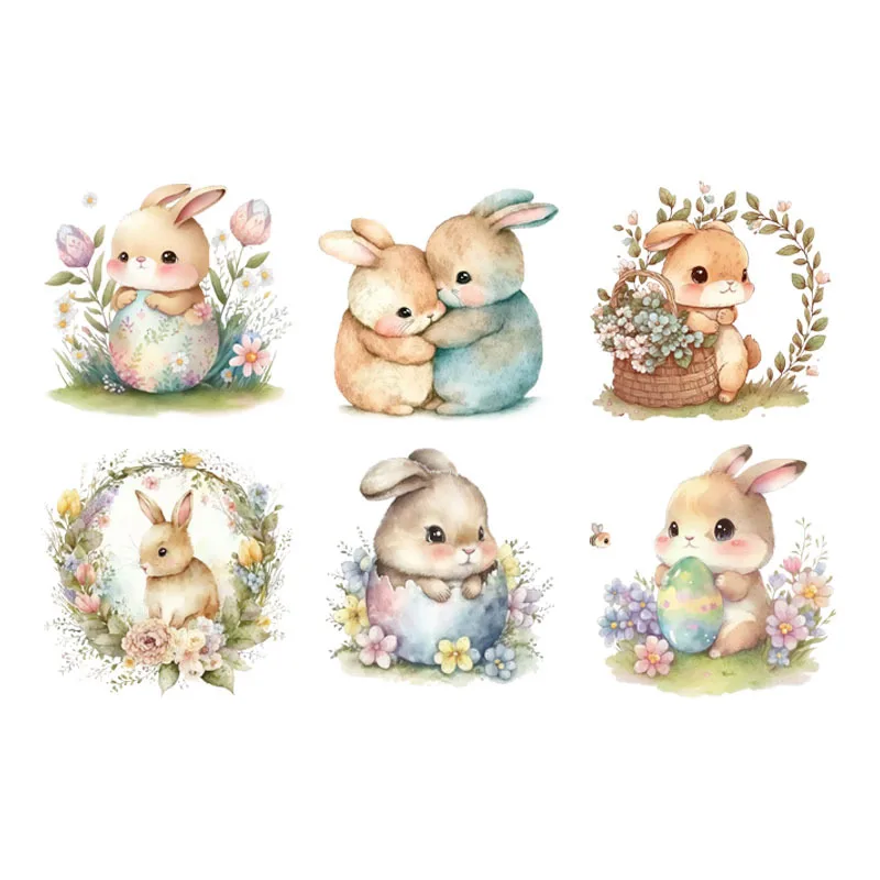 

Cute Rabbit Series flower Patches for Clothes Easter Heat Transfer Thermal Stickers DIY Kids T shirt Iron on for Women Appliqued