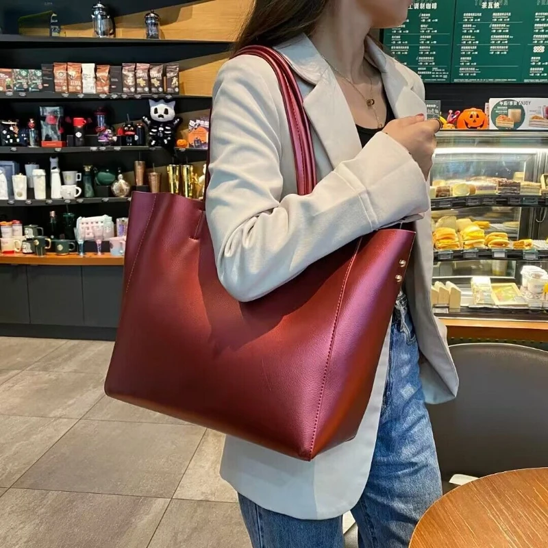 Imagem -05 - Bolsa de Couro Genuíno de Grande Capacidade para Mulheres Balde de Axilas de um Ombro Bolsa Crossbody Nova Moda 2023