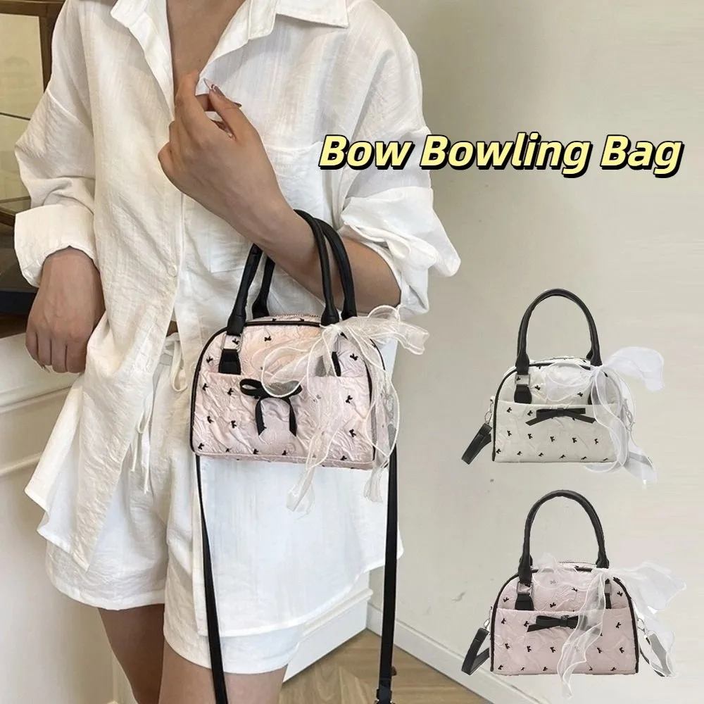 

Ins Style Stylish Bow Bowling Bag Small Versatile Ribbons Shoulder Bag Leisure Sweet Women's Handbags Commuting