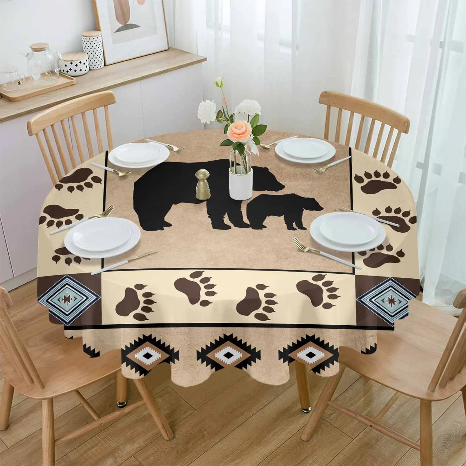 Fall Forest Bear Bohemia Waterproof Tablecloth Wedding Holiday Table Cloth Dining Table Cover Tea Table Cloth