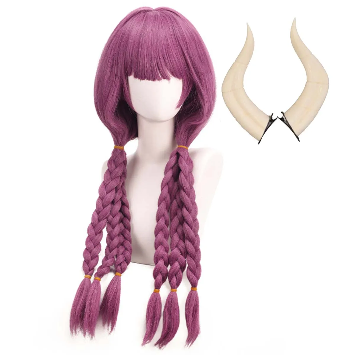 

High Quality Anime Frieren Beyond Journey's End Cos Aura Cosplay Purple Braided Wig With Horn