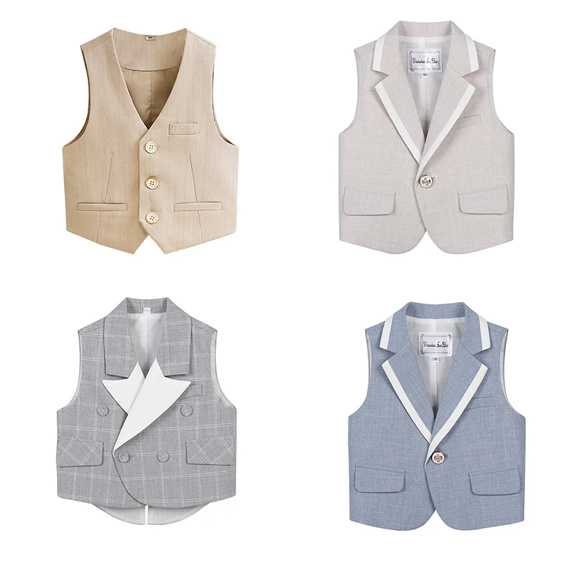 Boys Suit Vest White Gentleman Children Wedding Costume Summer Kids Piano Performance Waistcoats School Infant Sleeveless Tops