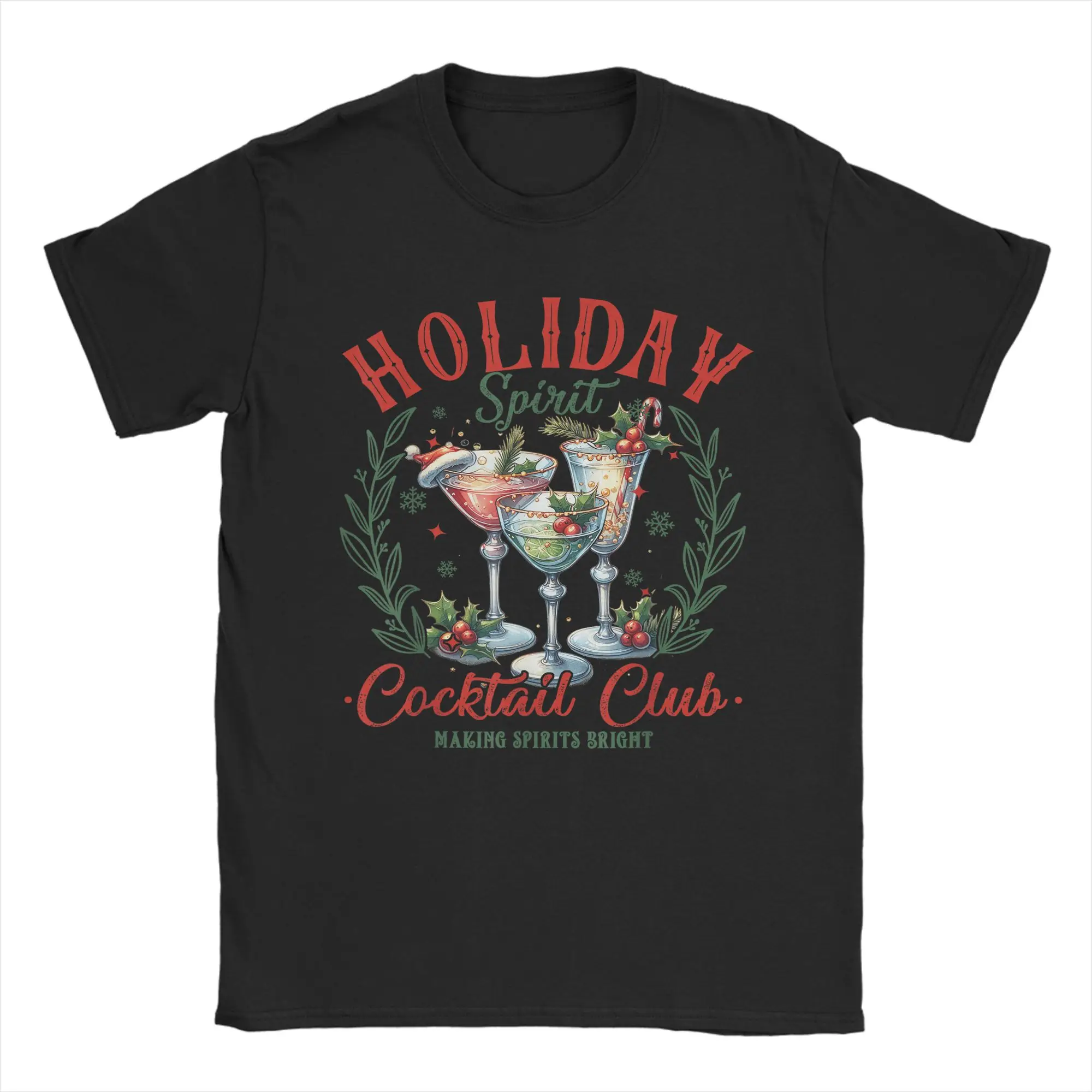

Merry Cocktails Men's T Shirt Christmas Casual Tee Shirt Short Sleeve Round Neck T-Shirt Pure Cotton Gift Clothes