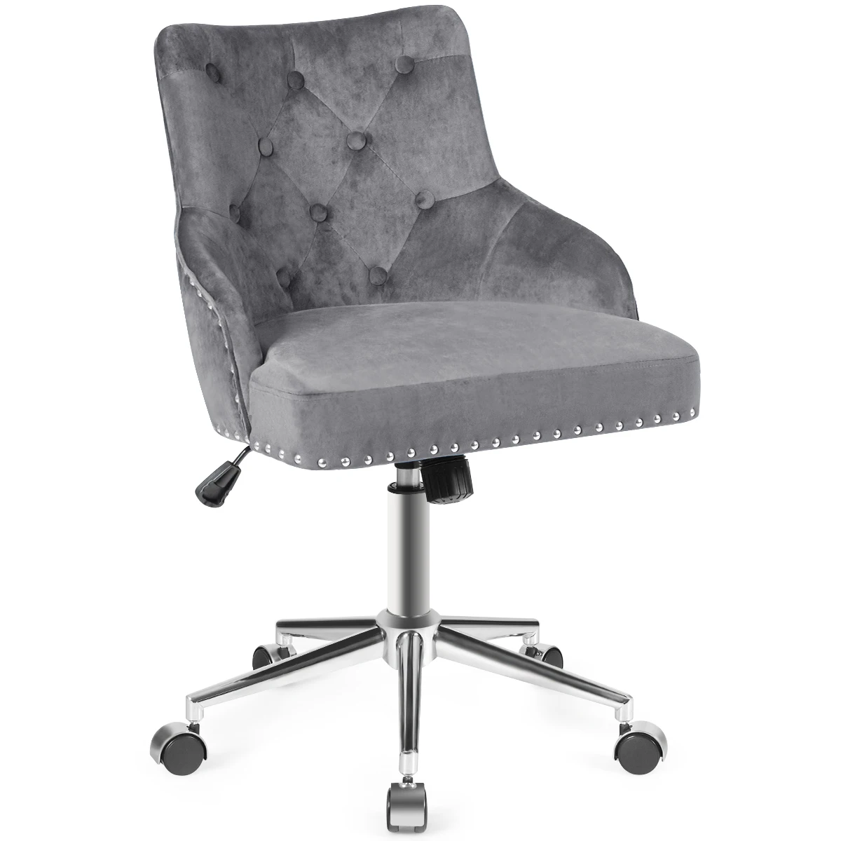 Velvet Office Chair Tufted Upholstered Swivel Computer Desk Chair w/ Nailed Trim