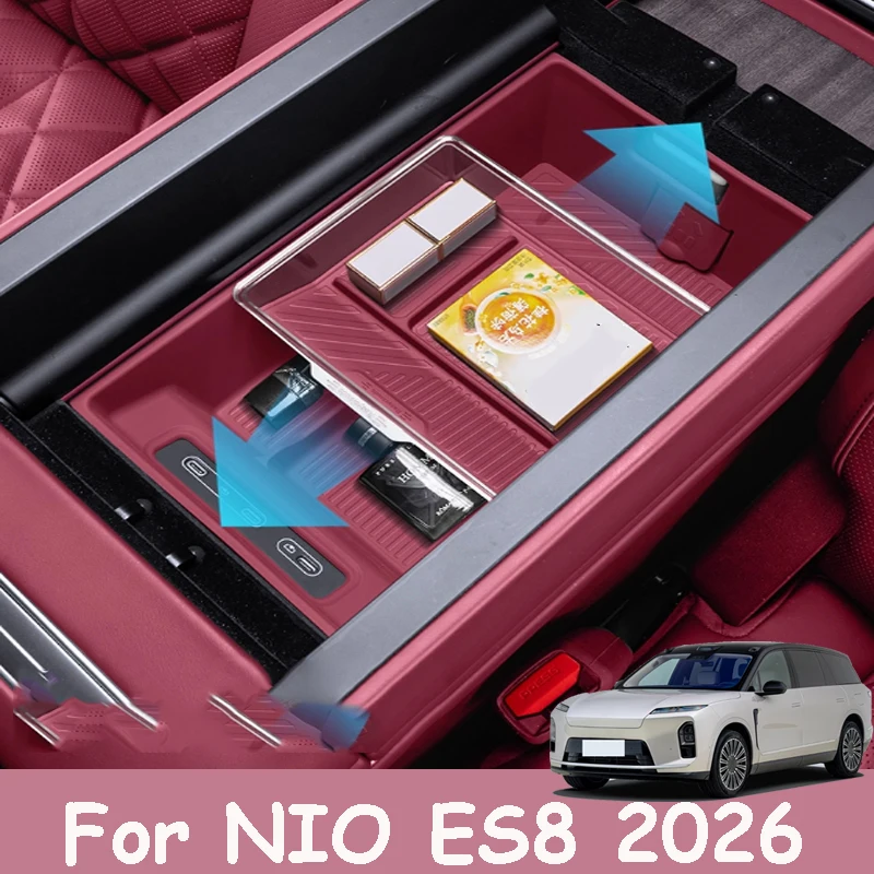

For NIO ES8 2026 Car Double-layer Armrest Box Silicone Movable Storage Box Interior Partition Decoration Accessories