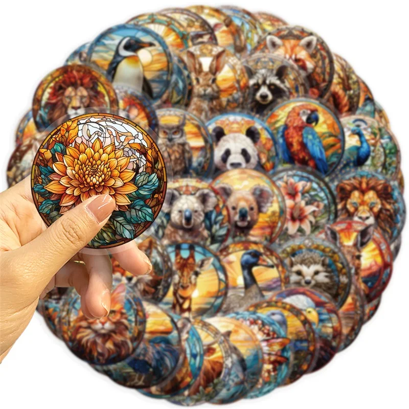 50PCS Glass Ball Animal PET Sticky Sticker Aesthetic Korean Stationery DIY Decoration Scrapbooking School Supplies for Kids