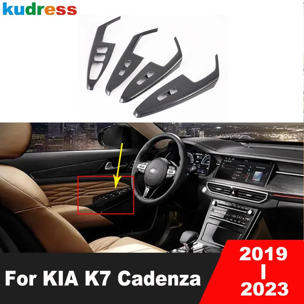 

For KIA K7 Cadenza 2019-2021 2022 2023 Carbon Fiber Car Door Window Lift Switch Button Panel Cover Trim Interior Accessories