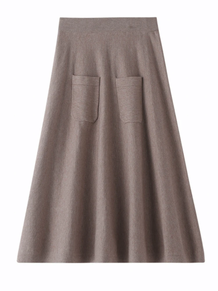 

Юбка-миди трапециевидной формы с высокой талией для женщин, вязаная теплая юбка-зонтик длиной до пола с кетами, осень-зима, новинка, универсальная