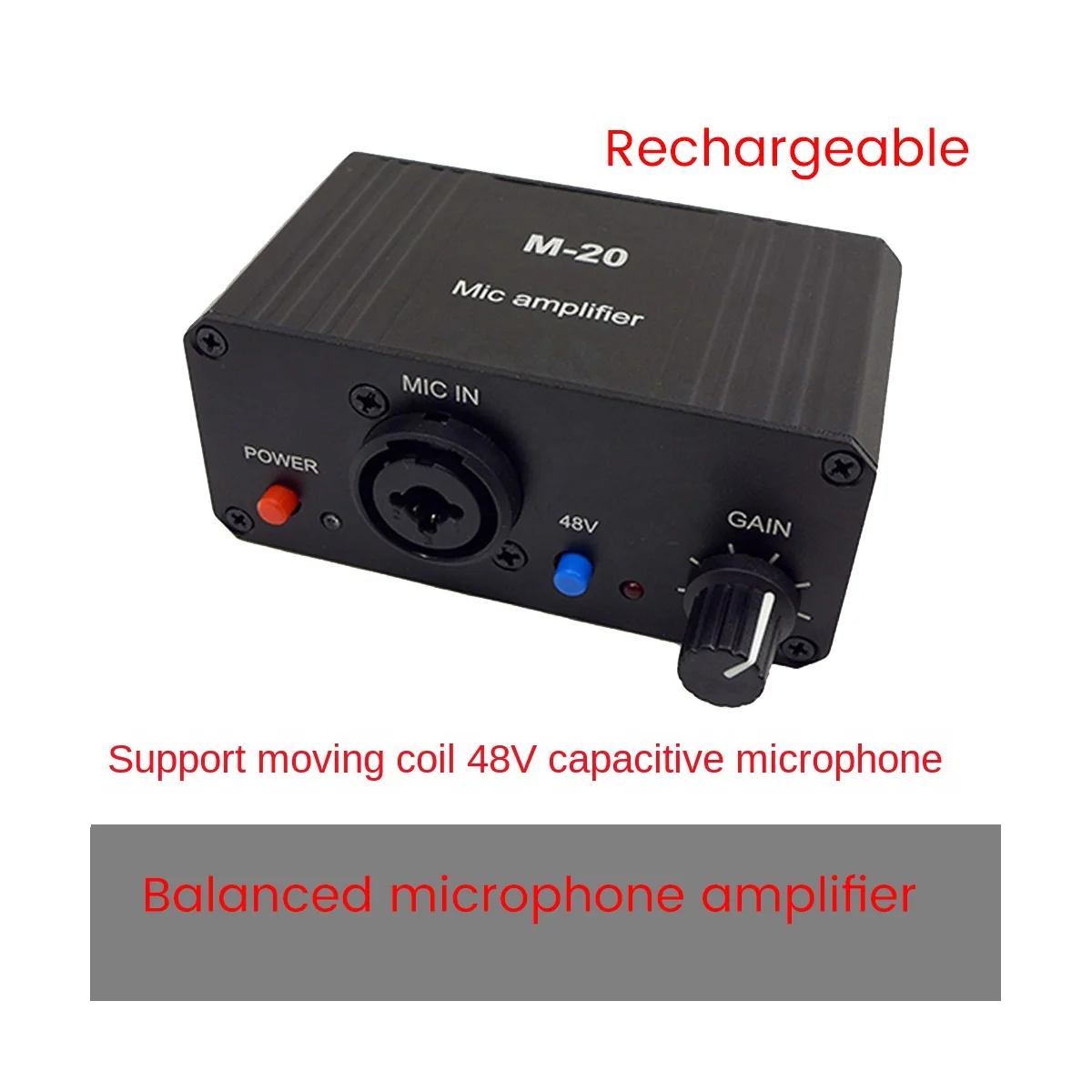 Dynamic Microphone Condenser Microphone Amplifier M-20 for Live Sound Card Speaker Audio 48V Phantom Power Charging