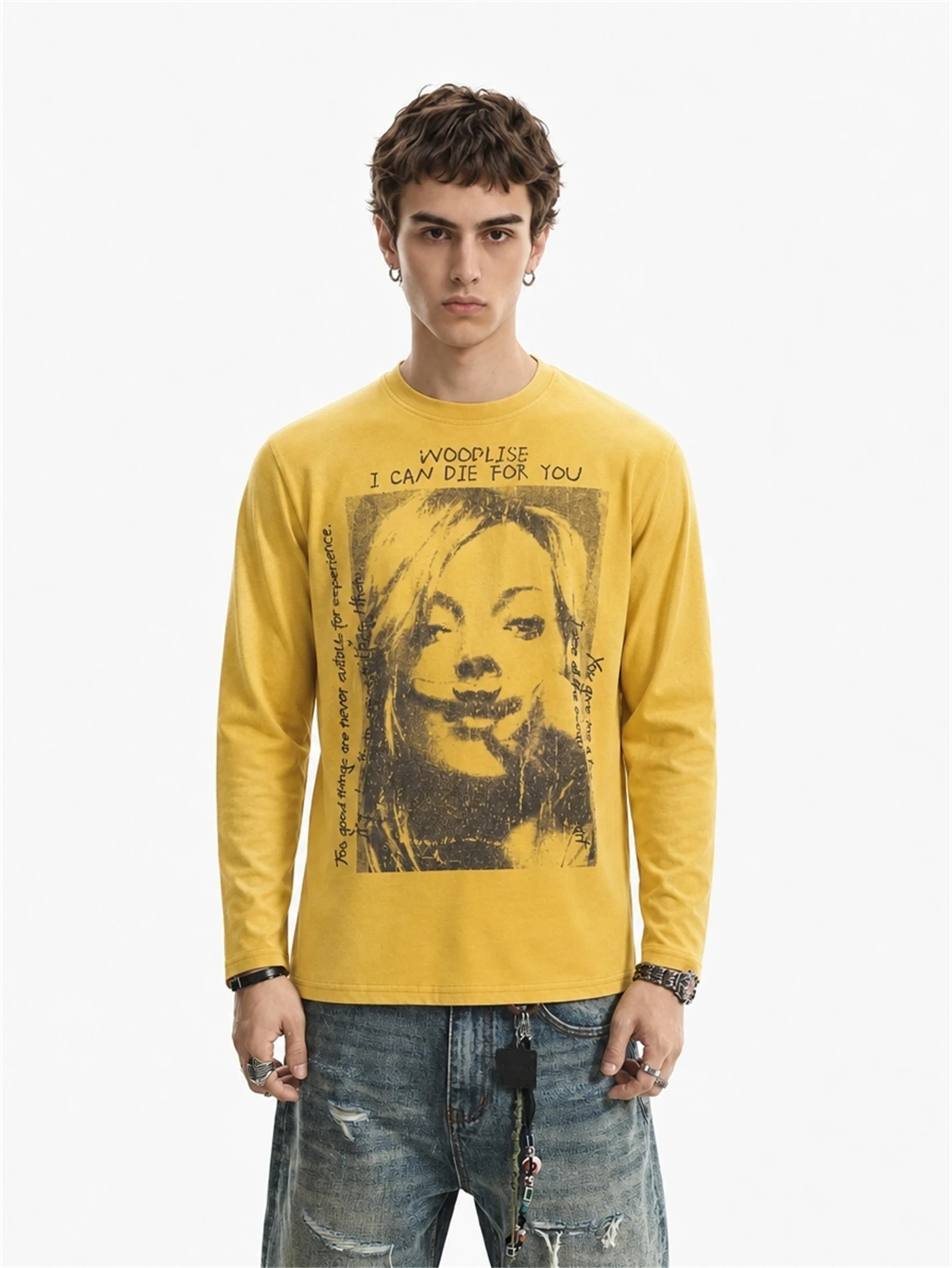 Loose Long Sleeve round Neck T-Shirt Men's Printed American High Street Style Autumn New Fashion Basic Shirt Youth Popular