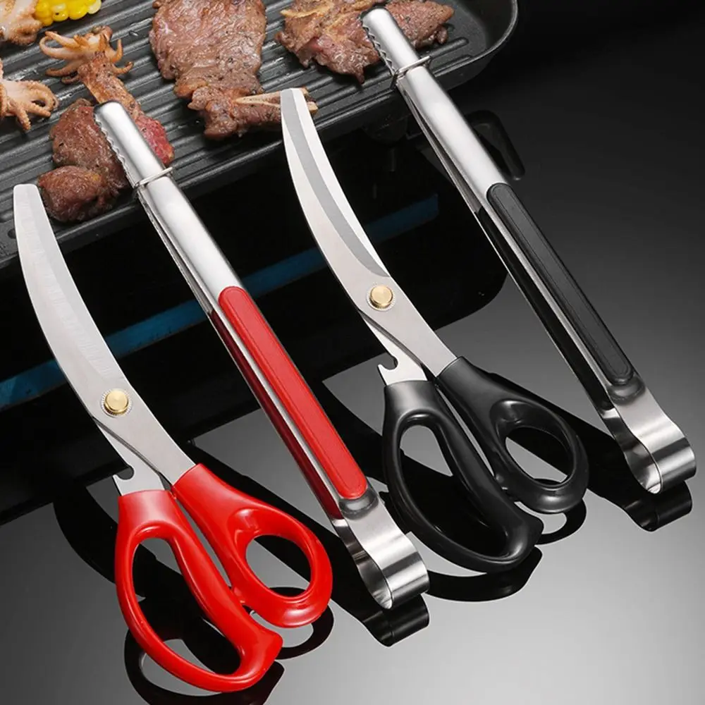 

Meat Fish Cooking Grill Easy to Use Stainless Steel Food Shears Kitchen Scissors BBQ Tongs Clip