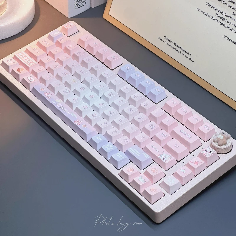 Pink Cute Theme Keycaps Set PBT Sublimation Cherry Profile Keycaps for Mechanical Keyboard Accessories Custom Key Caps Kurumi