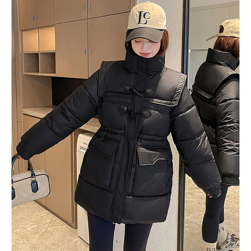 ロングダウン綿入りジャケット女性パーカー 2025 新韓国冬暖かい綿コートルーズオーバーウェアファッションアウターレディーストップス