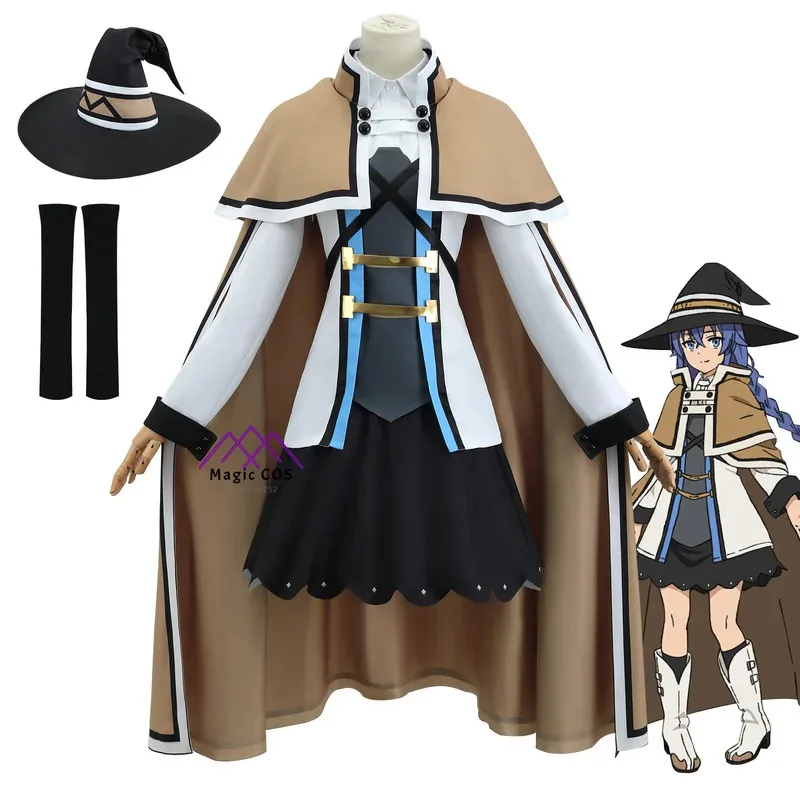 

Mushoku Tensei Jobless Reincarnation Roxy Migurdia Cosplay Costume Uniform with Cloak Hat Combat Suit for Women Girls Halloween