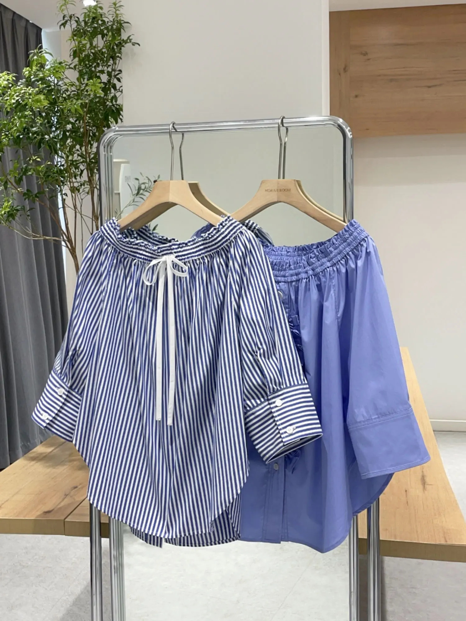 Loose Fit Cotton irt LUC One oulder Elastic Nine Sve Commute Sle Korean Version Regular Sve Length Long Button Cl...