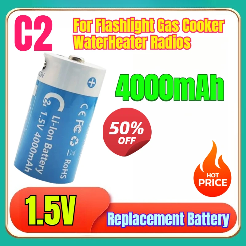 

C2 Size 1.5V 4000mAh Battery Lithium USB Rechargeable Batteries for Flashlight Gas Cooker Water Heater Radios