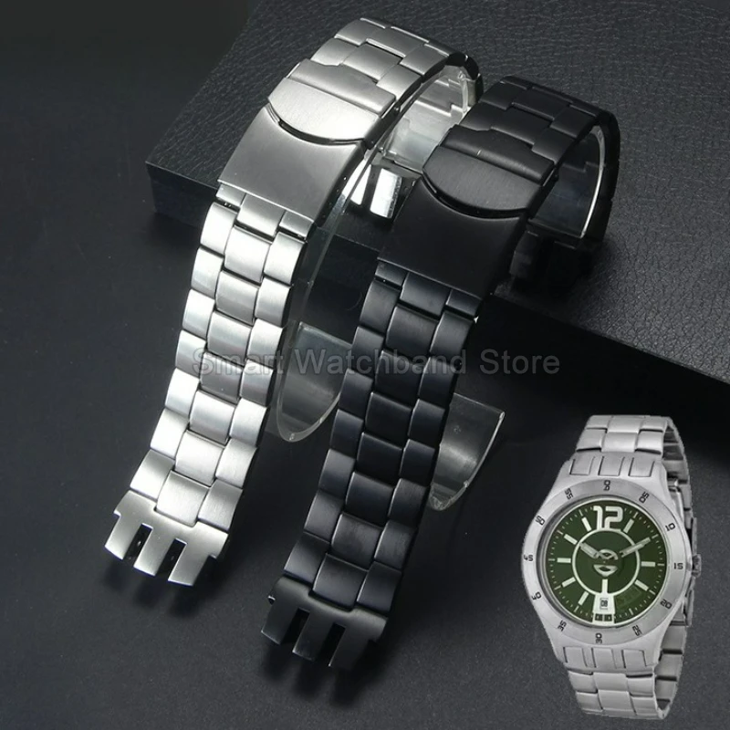 

Браслет из нержавеющей стали, 20 мм, черный, серебристый цвет для Swatch YTS401 YTS407G YTB4009, нескользящий ремешок с тремя зубцами интерфейса