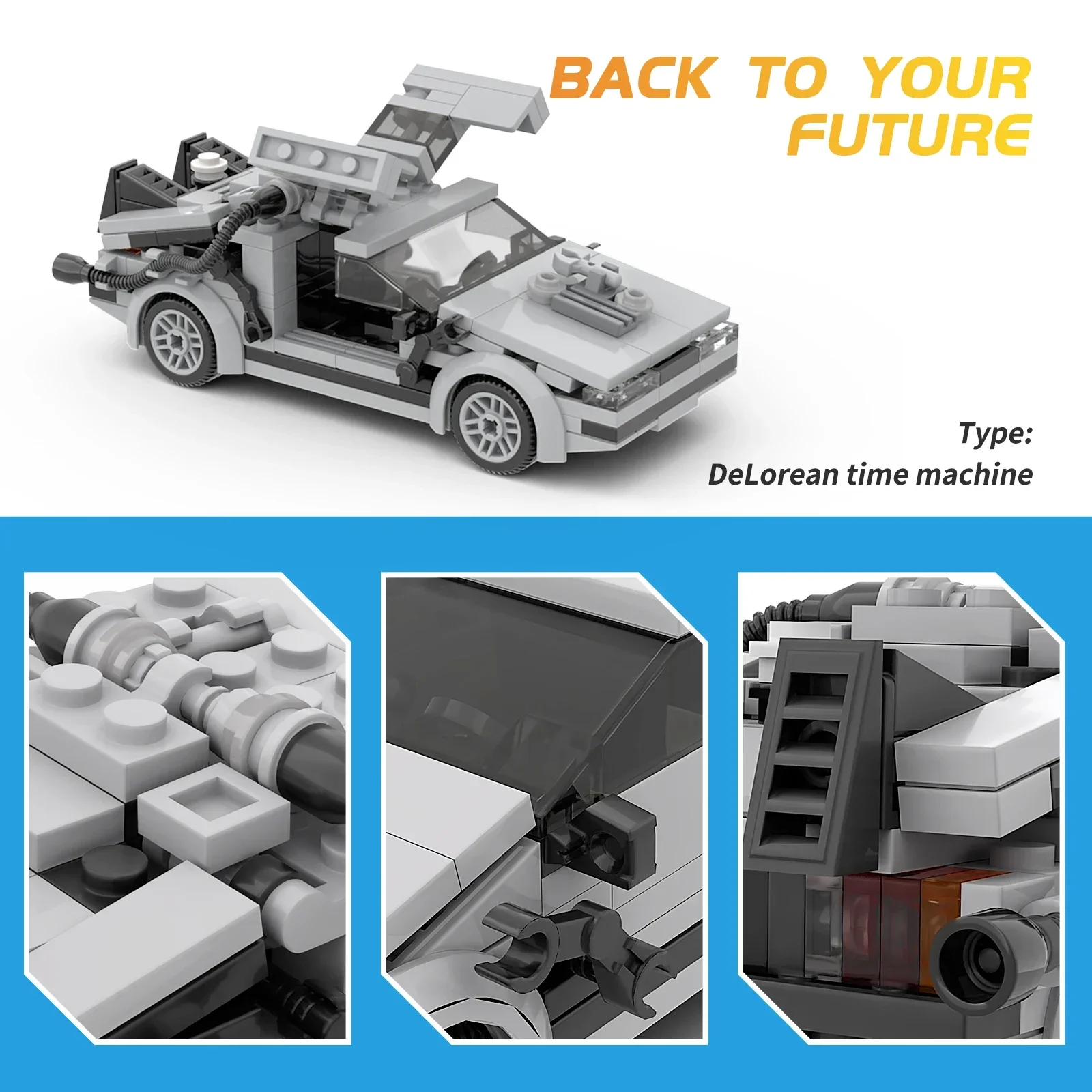 MOC 2024 Back To The Future Deloreaned Time Machine Car Building Blocks Set Speed Vehicle Bricks DIY Toys For Children Kid Gifts