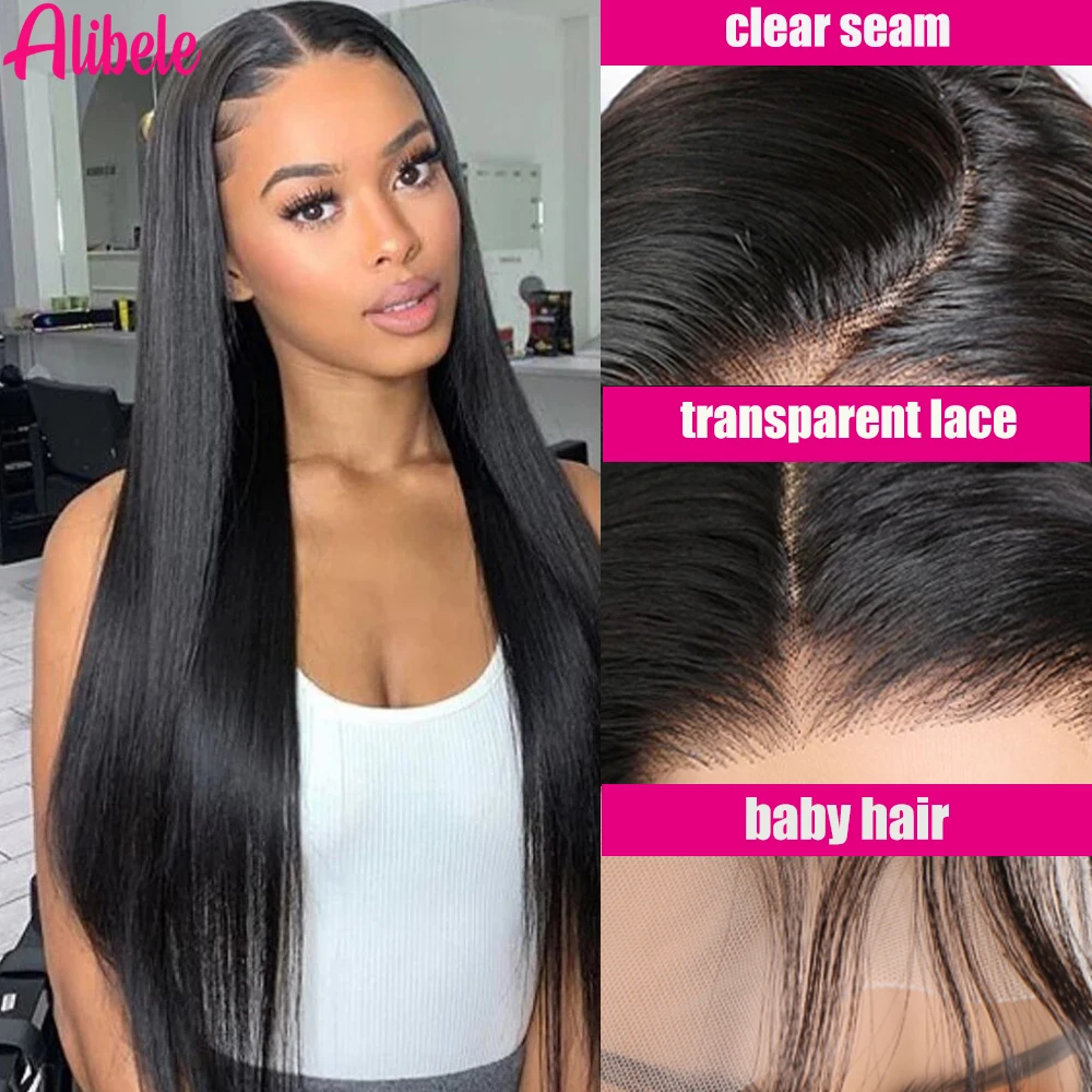 

Human Hair 13x6 Transparent Lace Front Wig Alibele Natural Black Highlight Lace Frontal Wig For Women 12A Remy