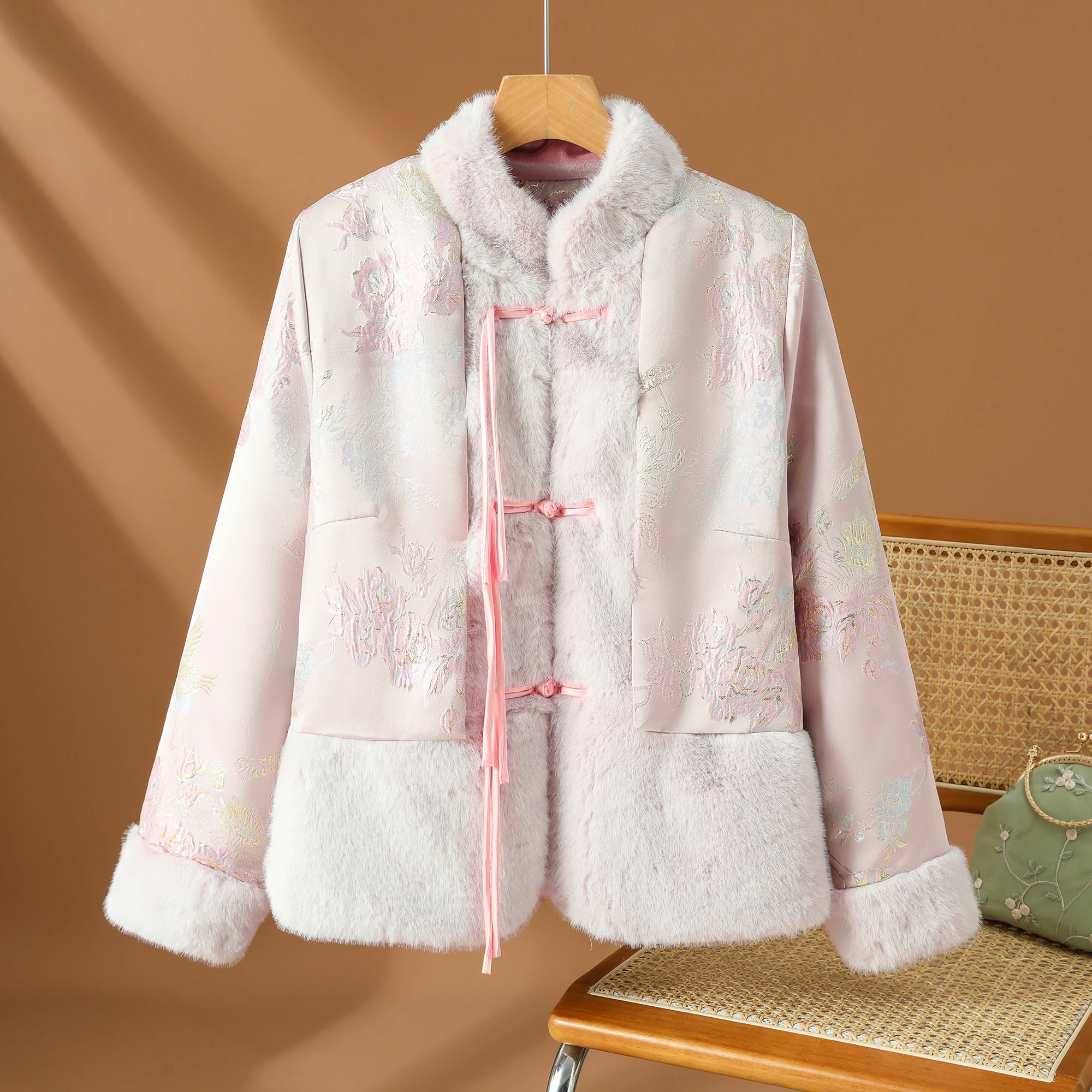 جديد الصينية Sle Thiened القطن Jaet المرأة المطرزة زر حتى Faionable التقليدية زي الشتاء ملابس خارجية #3