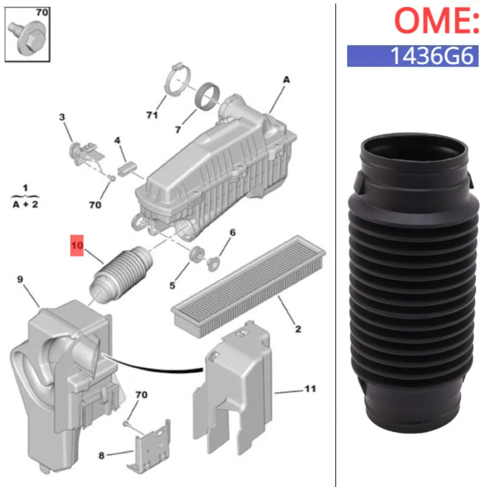 1436G6 Zupełnie nowy wąż wlotu powietrza z filtrem powietrza 1.6 o długości 17,5 cm/6,89 cala do Peugeot 206 307 308 408 Citroen C2