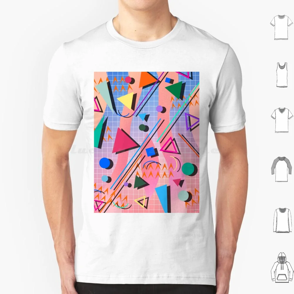 

Футболка 80-х годов в стиле поп-ретро 2, большой размер, 100% хлопок, 80-е, поп-ретро-узор, Мемфис, модная, в стиле фанк, зеленая, электрическая футуристическая