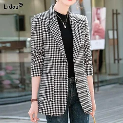 2023 New Spring and Autumn Elegance Commuting Simple and Slim Fit Versatile Suit Collar Long Sleeved Bird Grid Oversize Suit