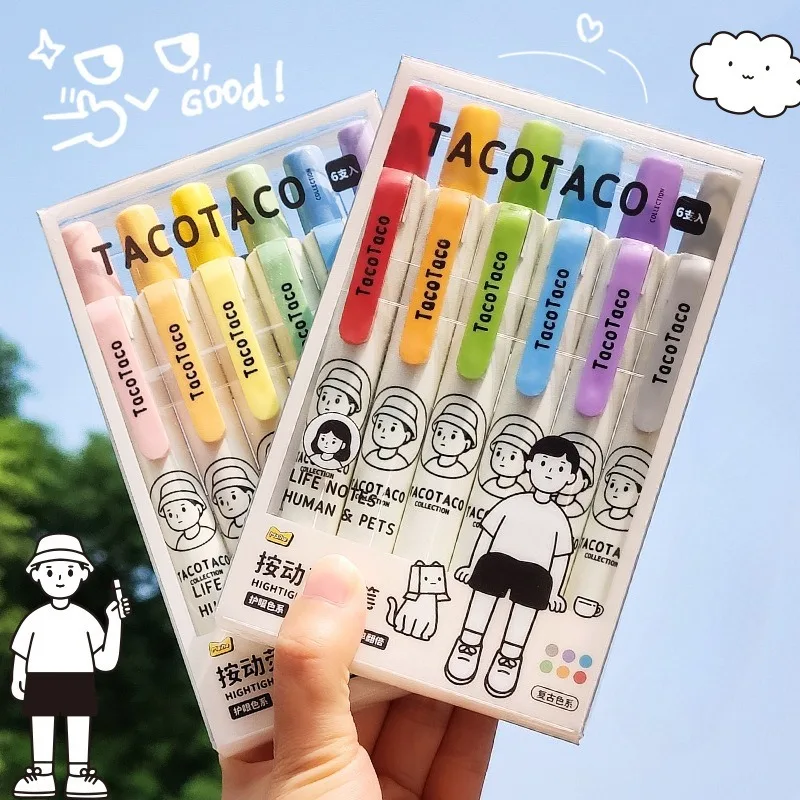 

Retractable Highlighter Pens 6 Pack Cute Cartoon Design Pastel Colors for Note Taking Journaling School Office Supplies