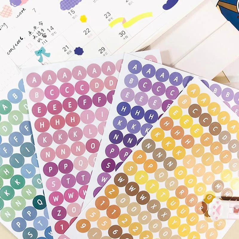 Cross-border Gooka Round Letter Sticker Set Candy Color Digital Self-adhesive Hand Account Decoration English Label Sticker
