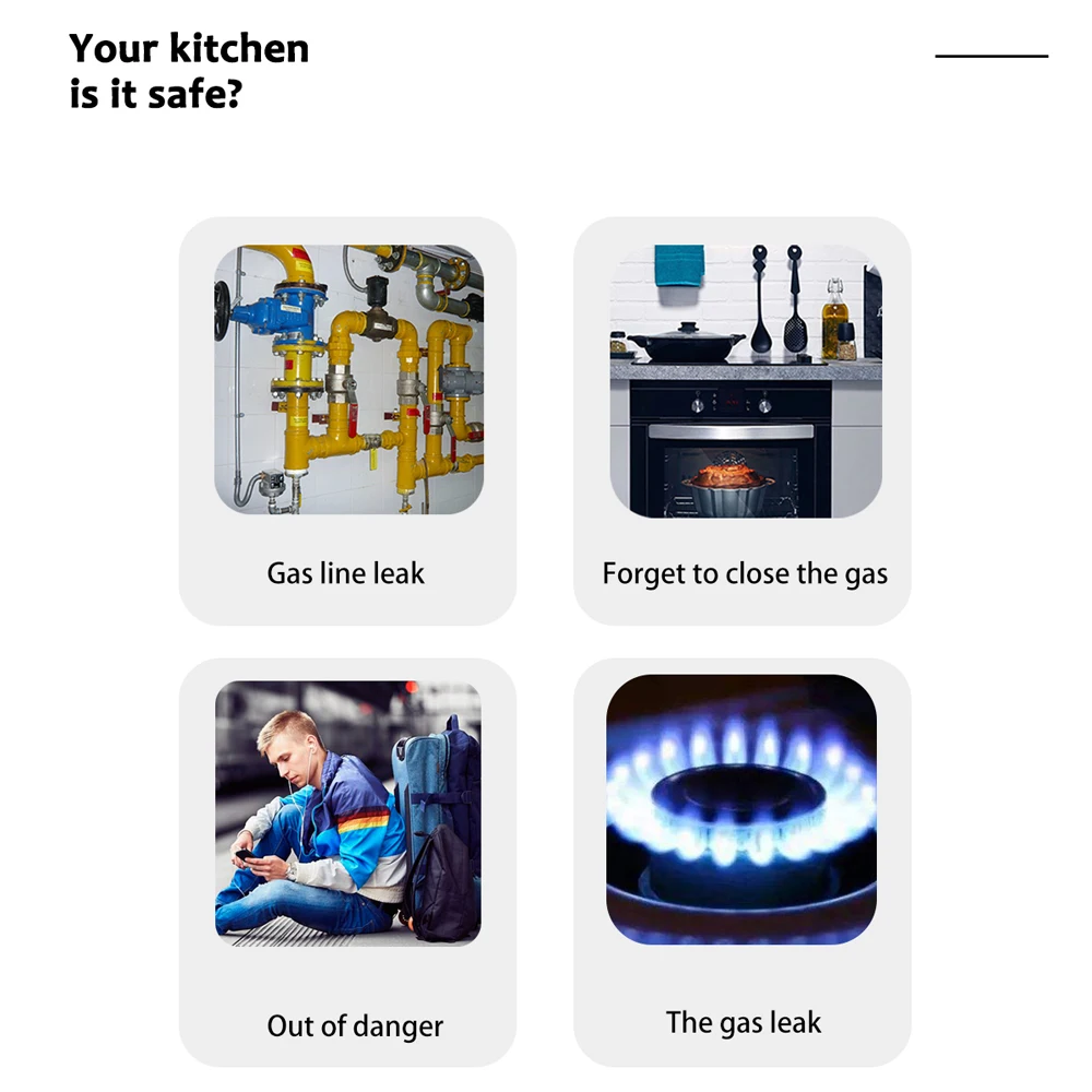 جهاز إنذار غاز منزلي مع شاشة ساعة ، جهاز واي فاي تويا ، كاشف درجة الحرارة ، كاشف غاز البروبان الطبيعي ، تسرب المطبخ #3