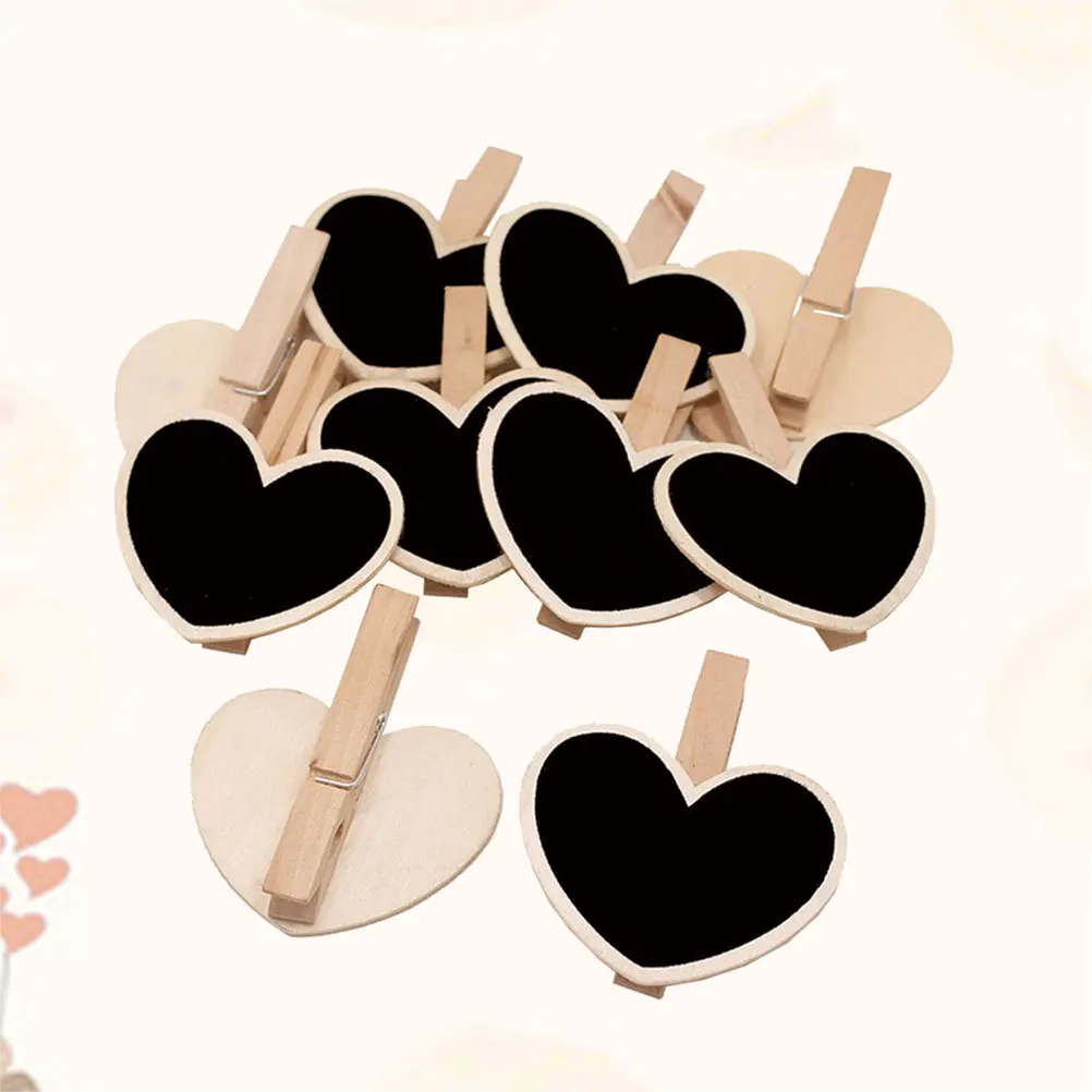 20Pcs Mini Blackboard Wooden Message Boards Clip Creative Wedding Party Chalkboard Sign Heart Square Shape Home Office Decor