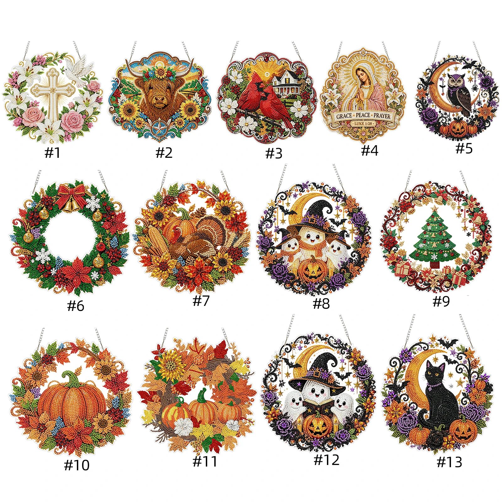 24cm DIY Diamond Painting Hanging Ornament Double Sided Crystal Drill Art Decor Kit Set