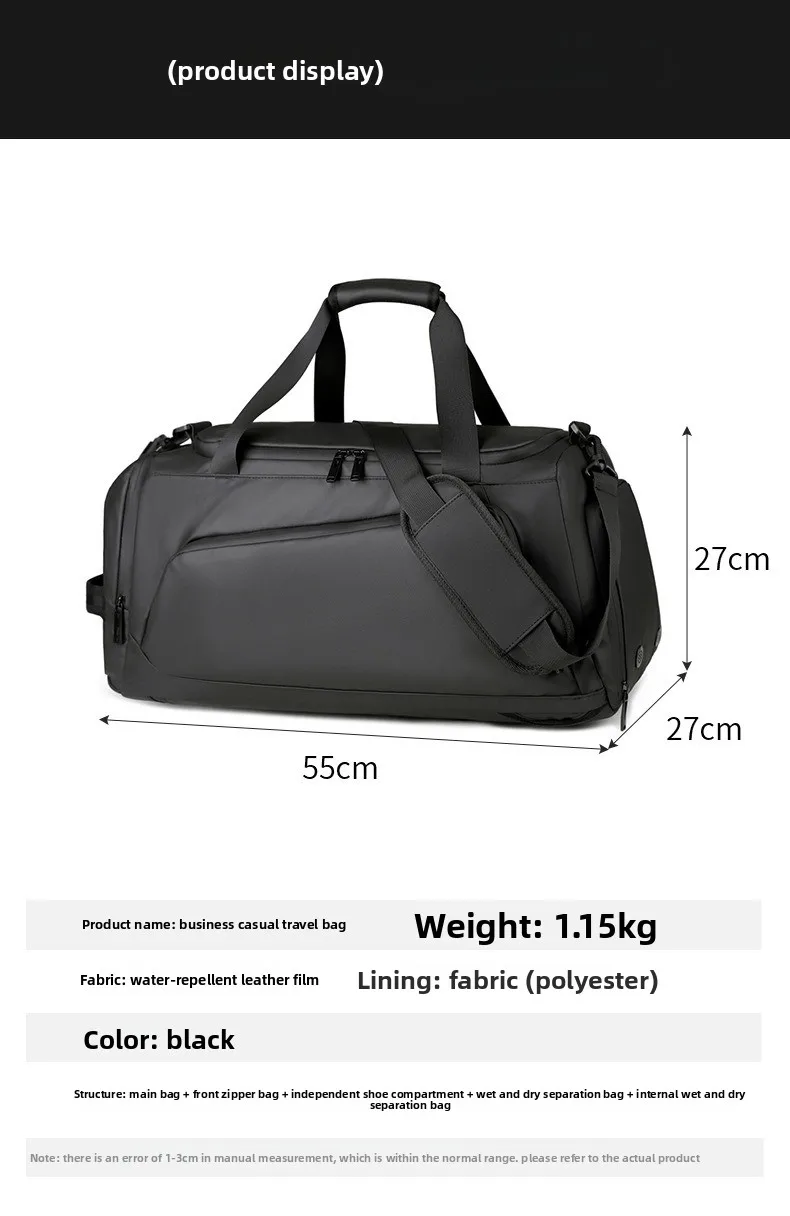 New Fitness Bag, Water-resistant Training Shoulder Sports Bag, Portable Dry-wet Separated Travel Bag with Shoe Compartment Bags