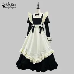 Color Cosplayer Classical Miad Dress Long Sleeved Lolita Servant Cosplay Costume with Apron Suit Black European Clothing