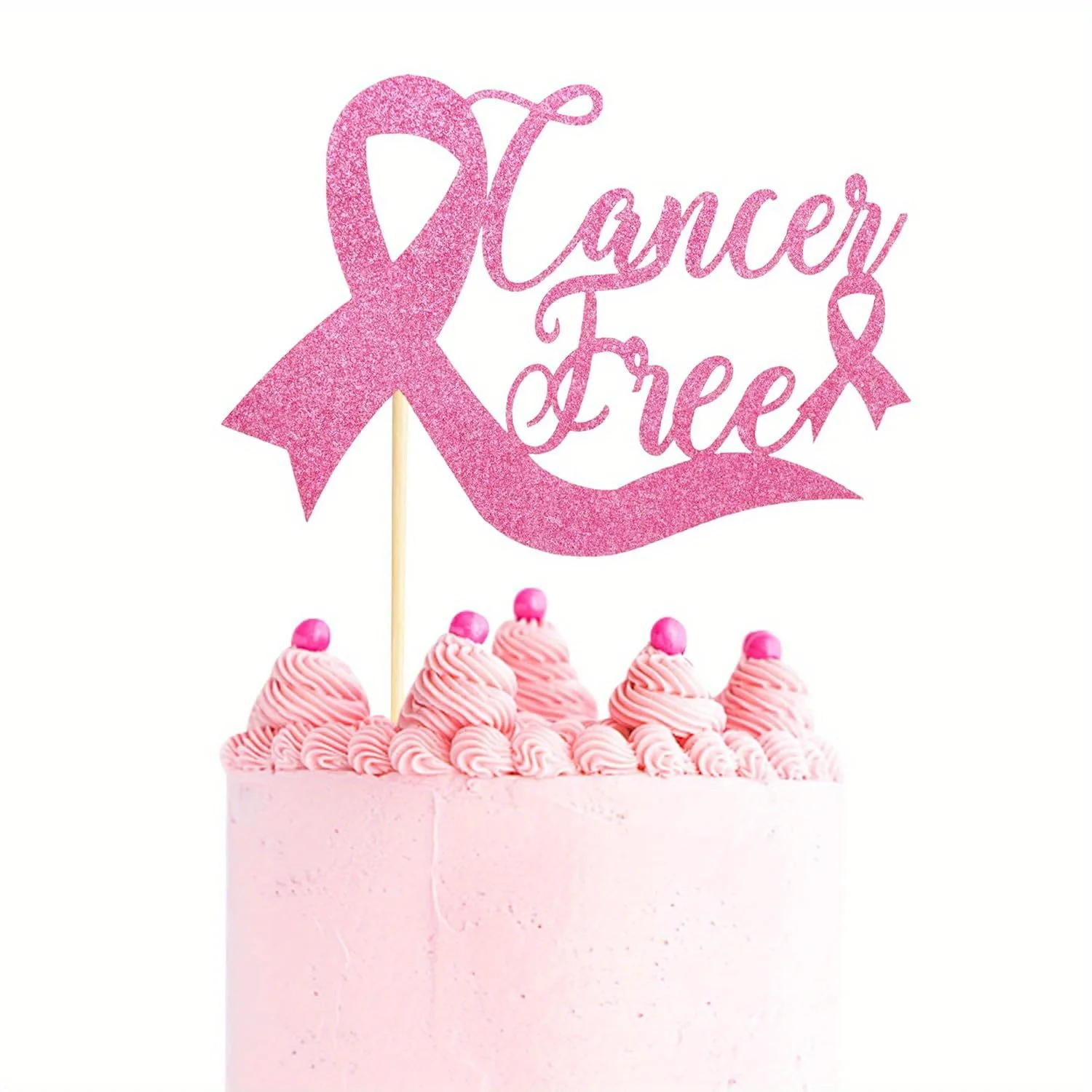 Adorno para tarta sin cáncer, decoración para tarta de concientización sobre el cáncer de mama, cinta rosa para cáncer de mama, decoración para fiesta de sobreviviente, 1 ud.