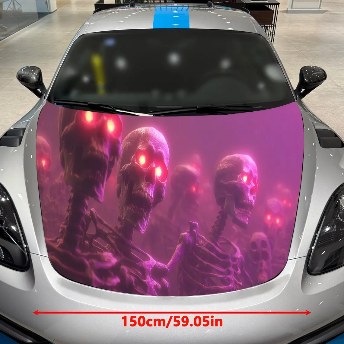Striking Purple and Red Skeleton Car Cover Sticker, Auto Hood Decal, Car Exterior Scratch Resistant Decal, Trendy Gift for Car L