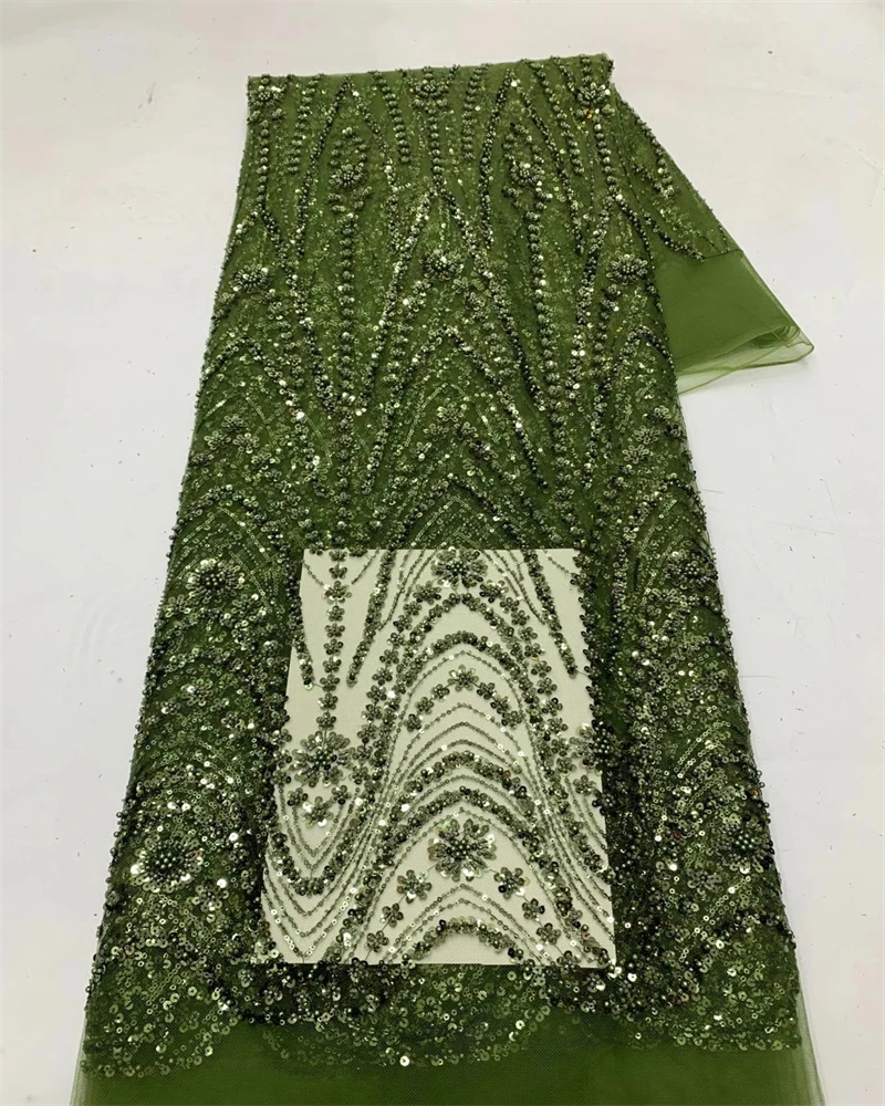 

African Handmade Sequins Tulle Lace Fabric French Luxury Beads Bridal Wedding Party Dress Sewing Material