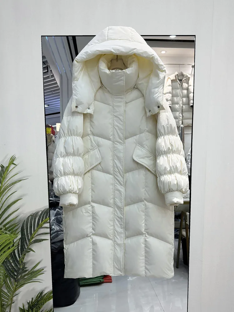 Winter Jackets Woman Long White Duck Down Warm Down Jacket Large Version of Warm Hooded Loose Fashion Leisure Long Parkas Coat