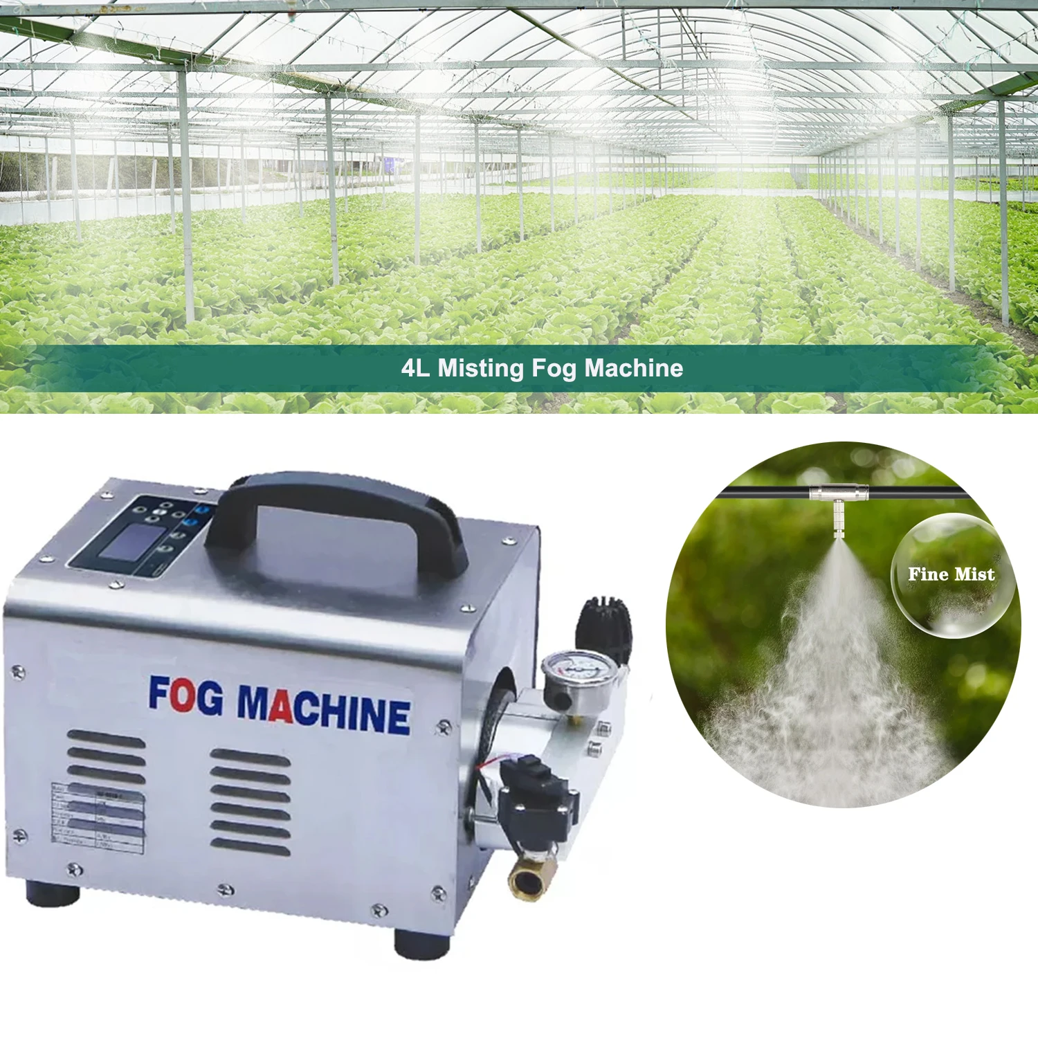 4L High Pressure Cooling System Industrial Garden Greenhouse Fog Machine Water Mist System with 65pcs Nozzles 70M Nylon Tube