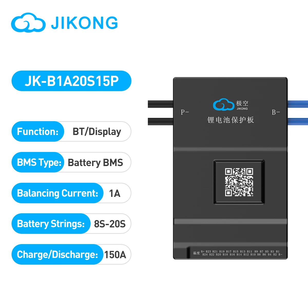 JIKONG JK-B1A20S15P Smart BMS 4S-24S 150A Li-Ion LiFePo4 LTO Batteries  Smart Active BMS Balance 4S 8S Current 1A