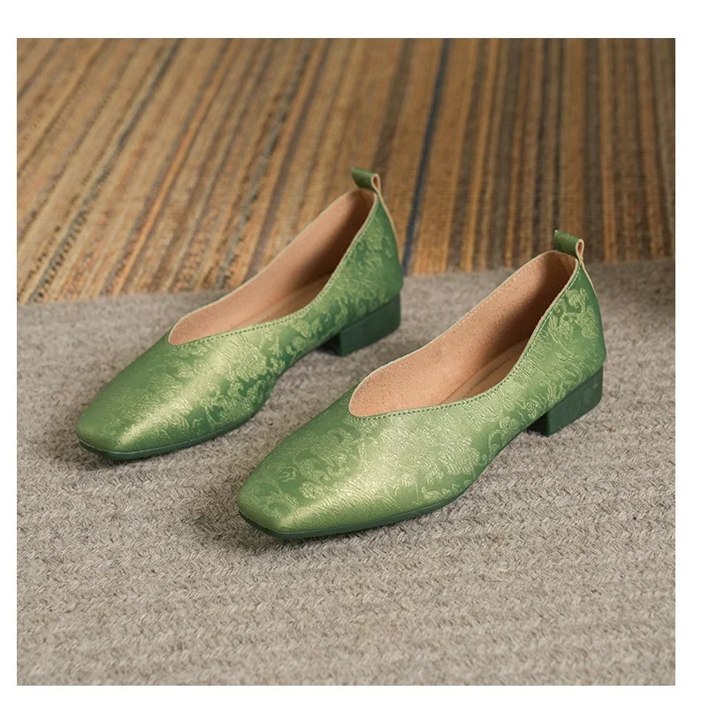 2024 Silver ballet flats woman square toe loafers women v cut dress shoes size 43 ladies microfiber leather mocassins low heels