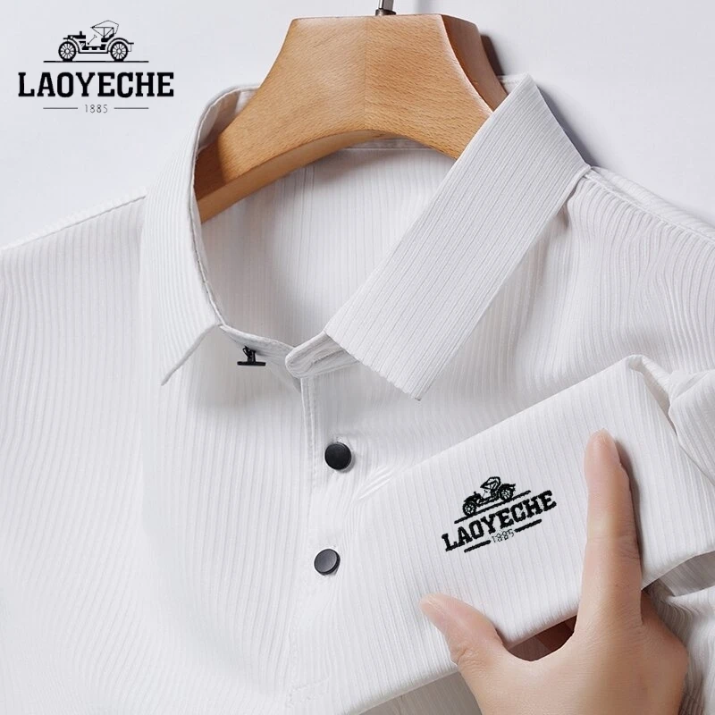 New High-end Embroidered LAOYECHE Silk Cool Short Sleeved Polo Shirt Summer Men\'s Fashionable Business Casual Breathable Top