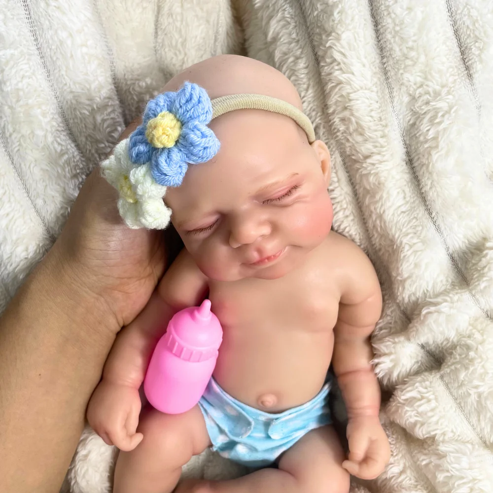 Mini muñeca Reborn de silicona totalmente lisa de 13 pulgadas, cuerpo lavable para niña Pascale, muñeca de silicona suave, juguete, regalo de cumpleaños y Navidad