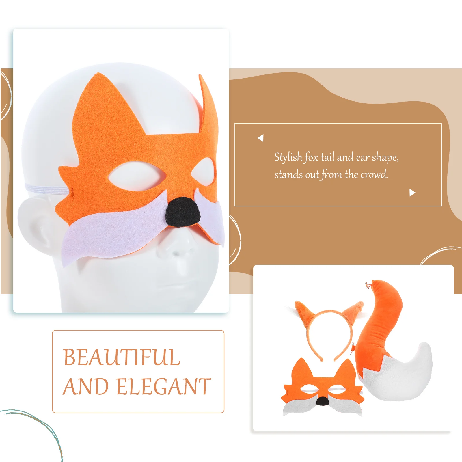 

1Set Fox Mask Tail Kit Cosplay Supplies Animal Costume Accessories Durable Design Carnival Festival Celebration