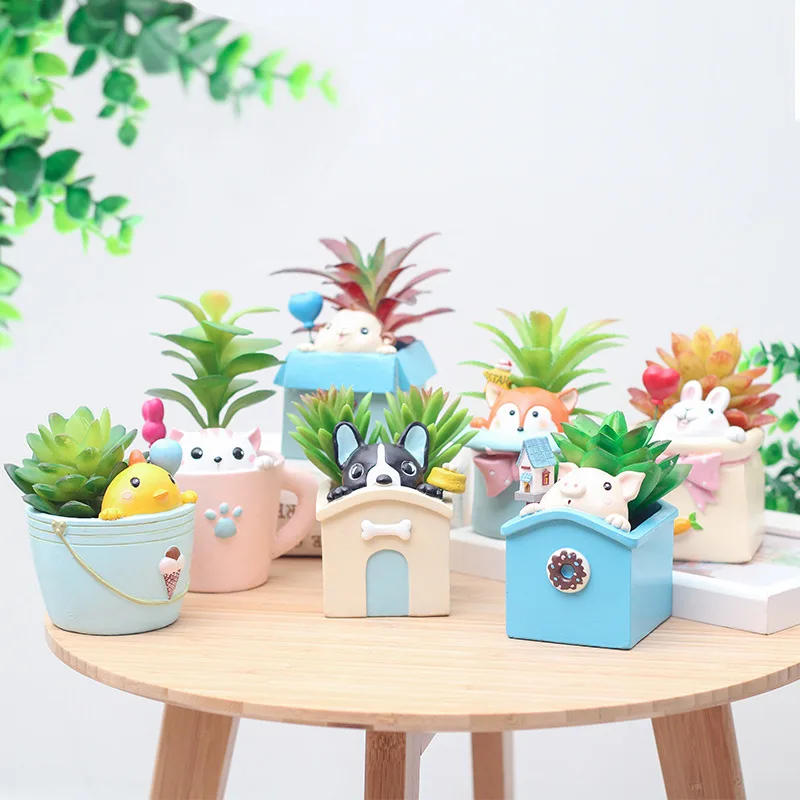 

Fshion Trendy Creative Animal Garden Flowerpot Charming Birthday Gift Hot Cute Fox Monkey Cartoon Figure Home Balcony Plant Pot