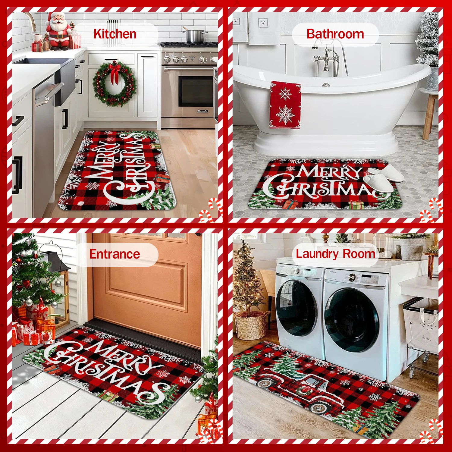 1/2/3 pçs decoração de cozinha de natal tapete retro caminhão árvore de natal design anti deslizamento macio flanela tapete