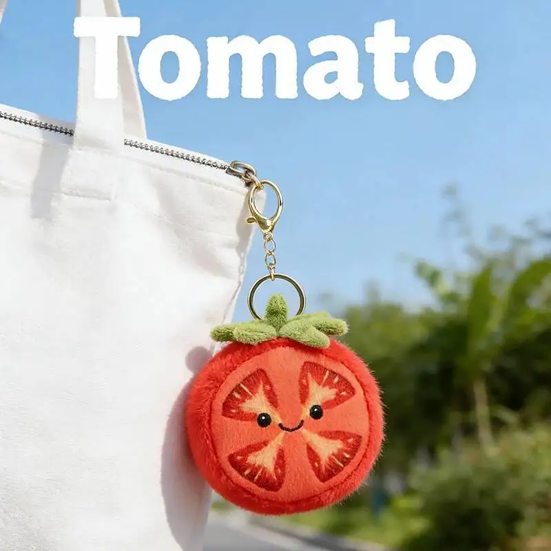 Pingente de Pelúcia de Tomate de Desenho Animado Kawaii de 10CM, Boneca Artesanal de Fruta Tomate Adorável para Crianças, Presente