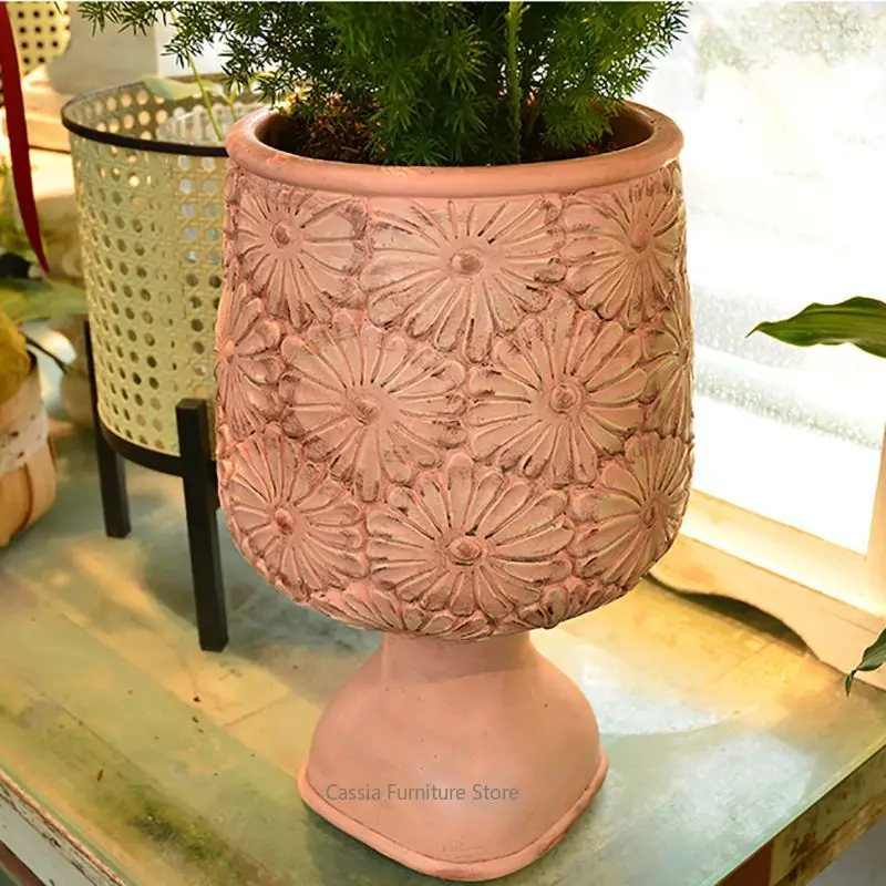 European Resin High-Foot Flower Pot for Balcony, Elegant Wine Glass Planter for Villa, Floral Container for Garden Home Decor